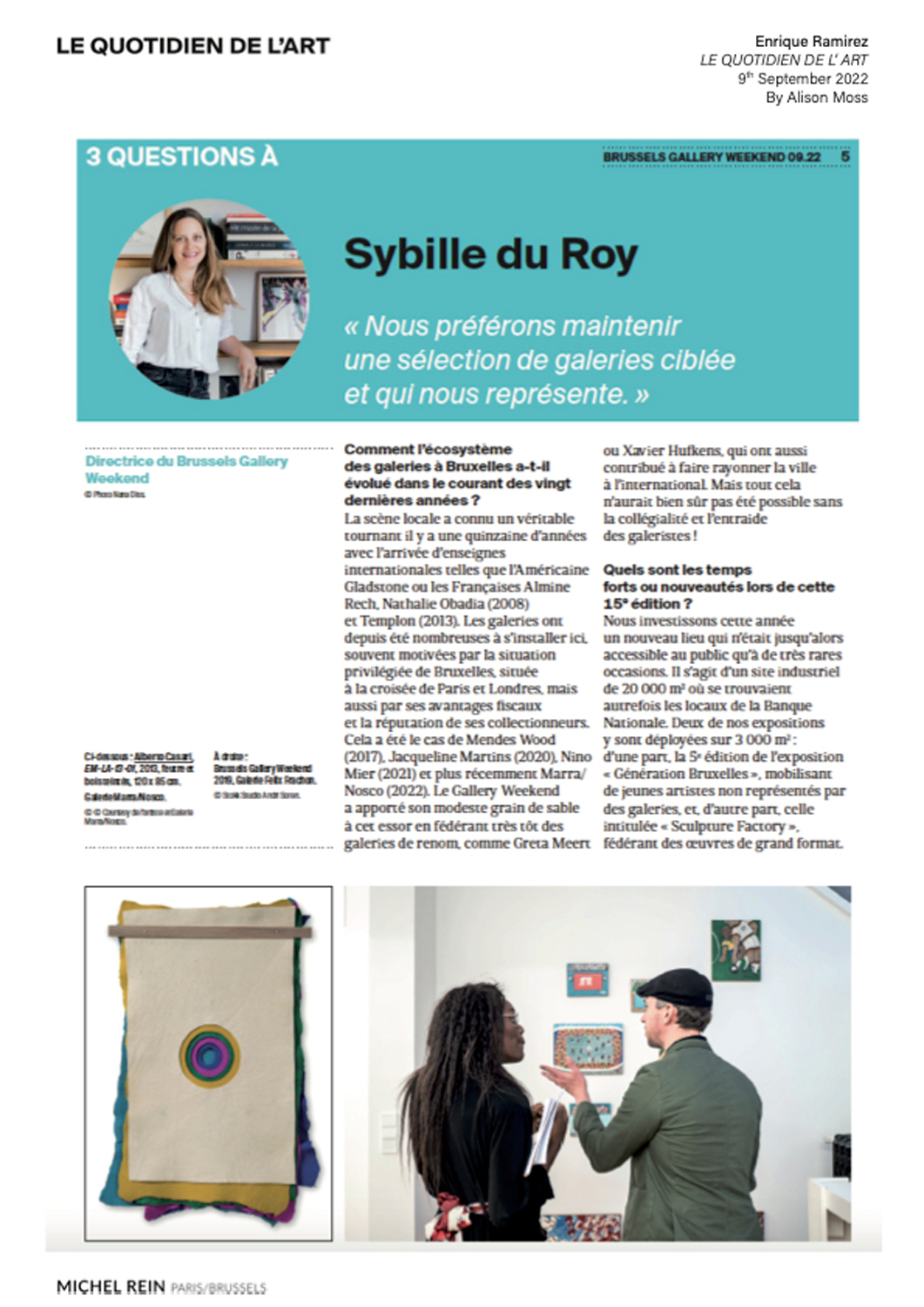 3 questions  Sybille du Roy - Quotidien de l'art