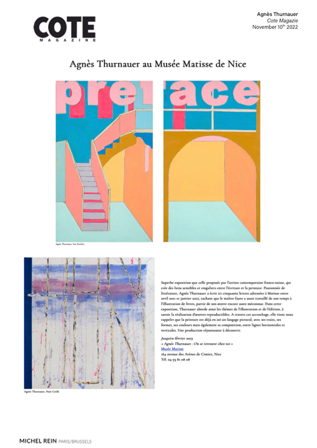 Agns Thurnauer au Muse Matisse de Nice - Cote Magazine