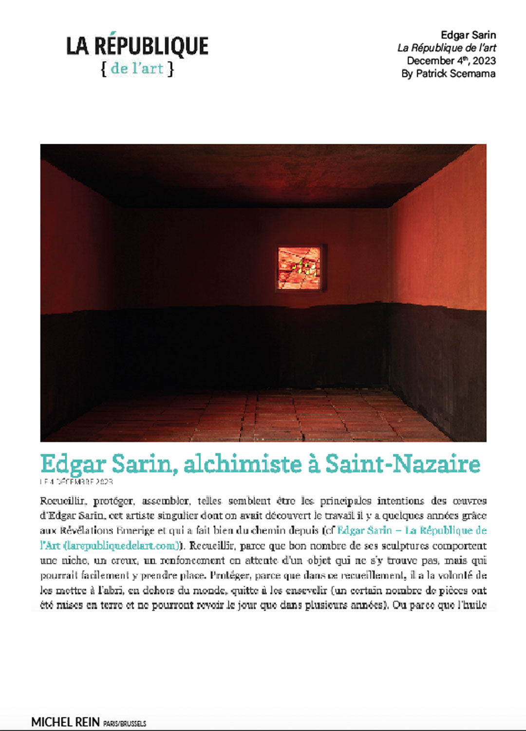 Edgar Sarin, alchimiste  Saint-Nazaire - La Rpublique de l'art