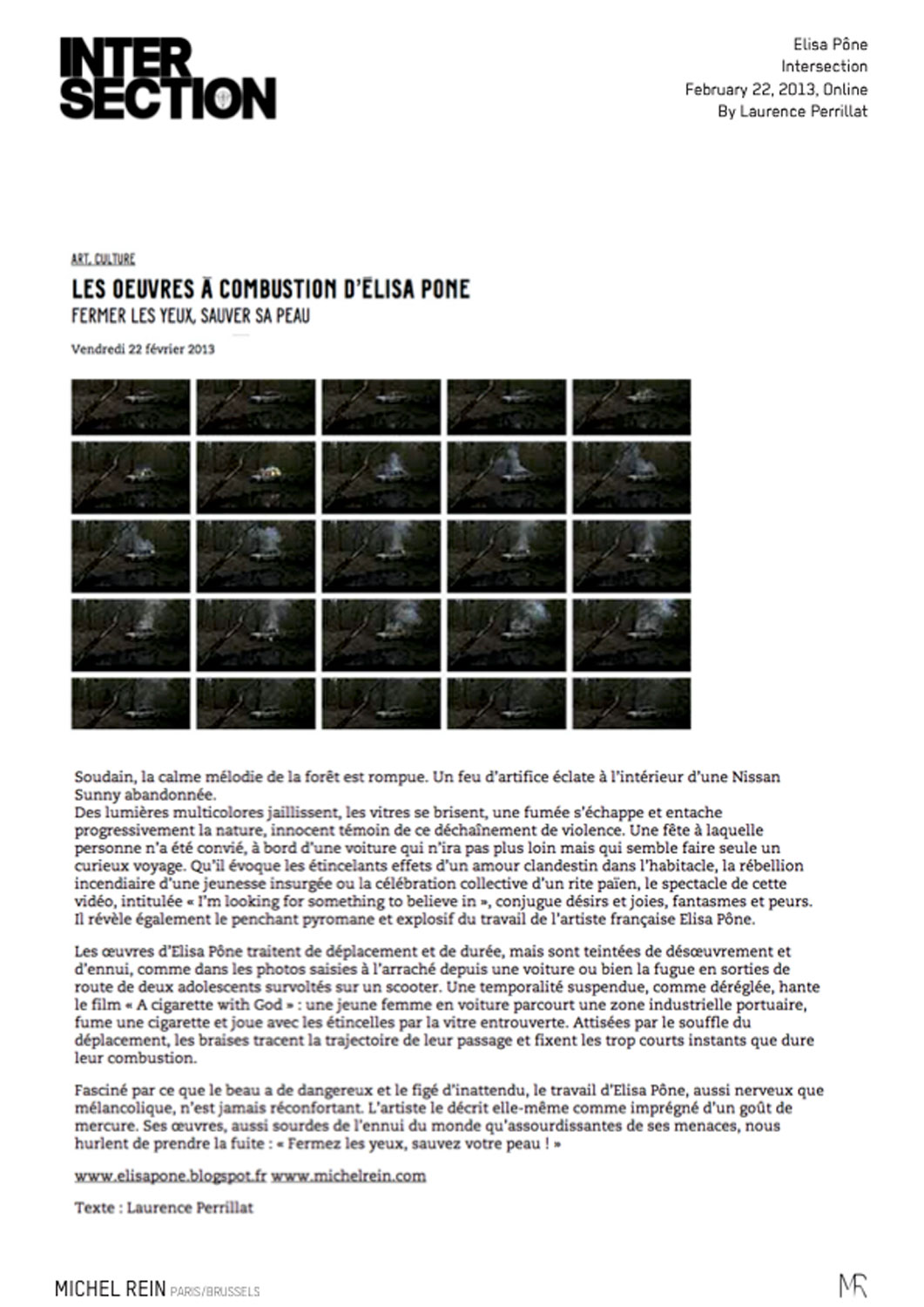 Les oeuvres  combustion d'lisa Pne - Intersection