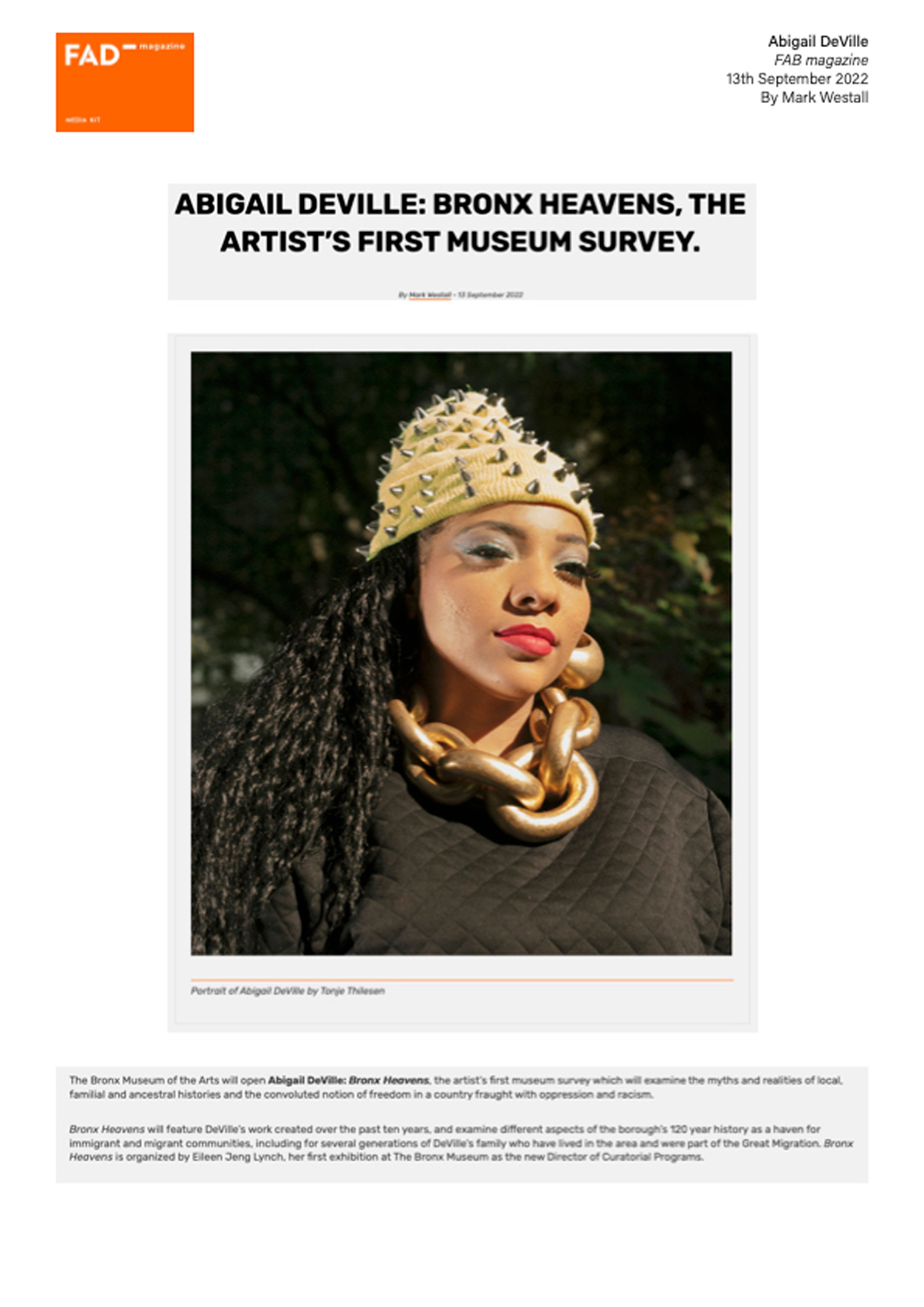 Abigail DeVille: Bronx Heavens, the artist's first museum survey. - FAB magazine