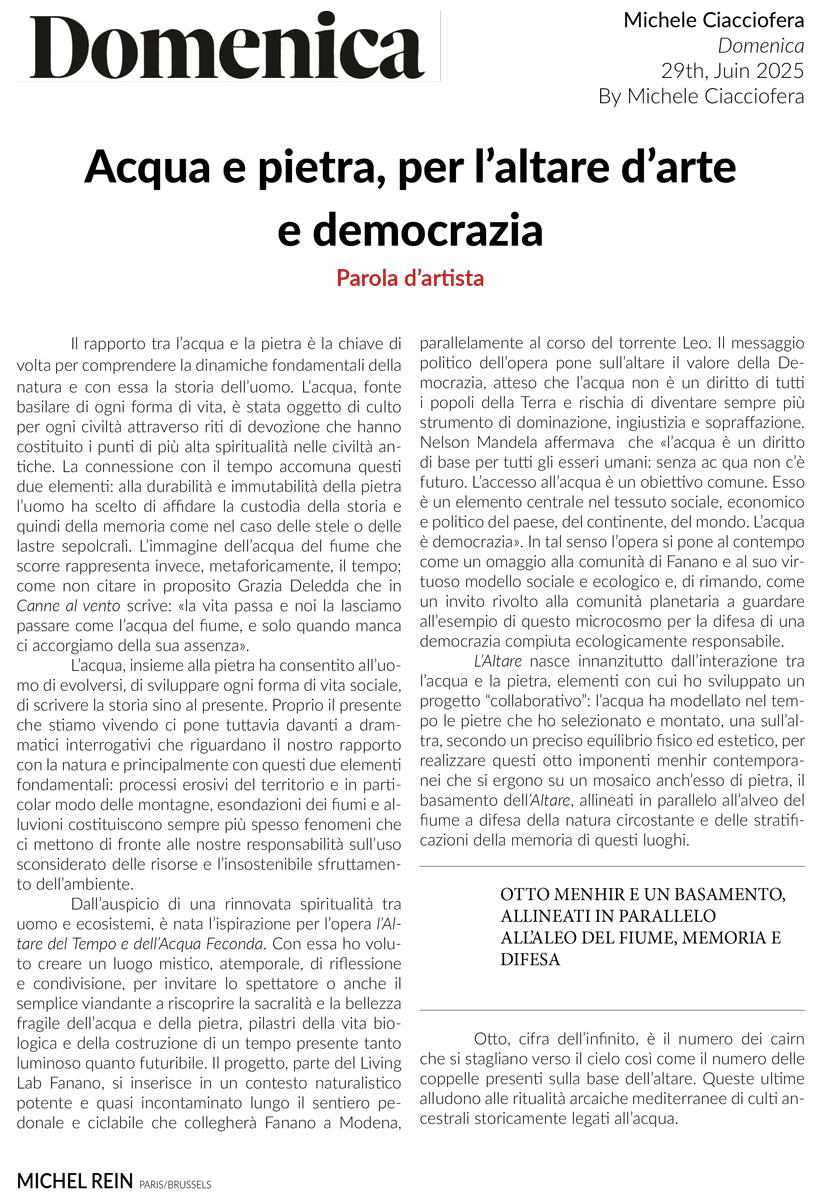 Acqua e pietra, per l'altare d'arte e democrazia - Domenica