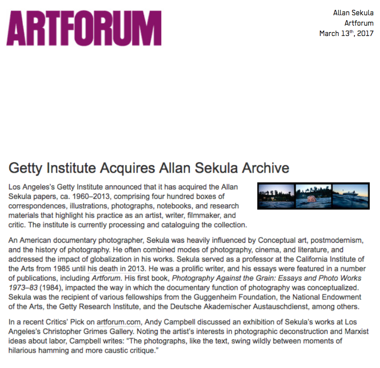 Allan Sekula - Artforum