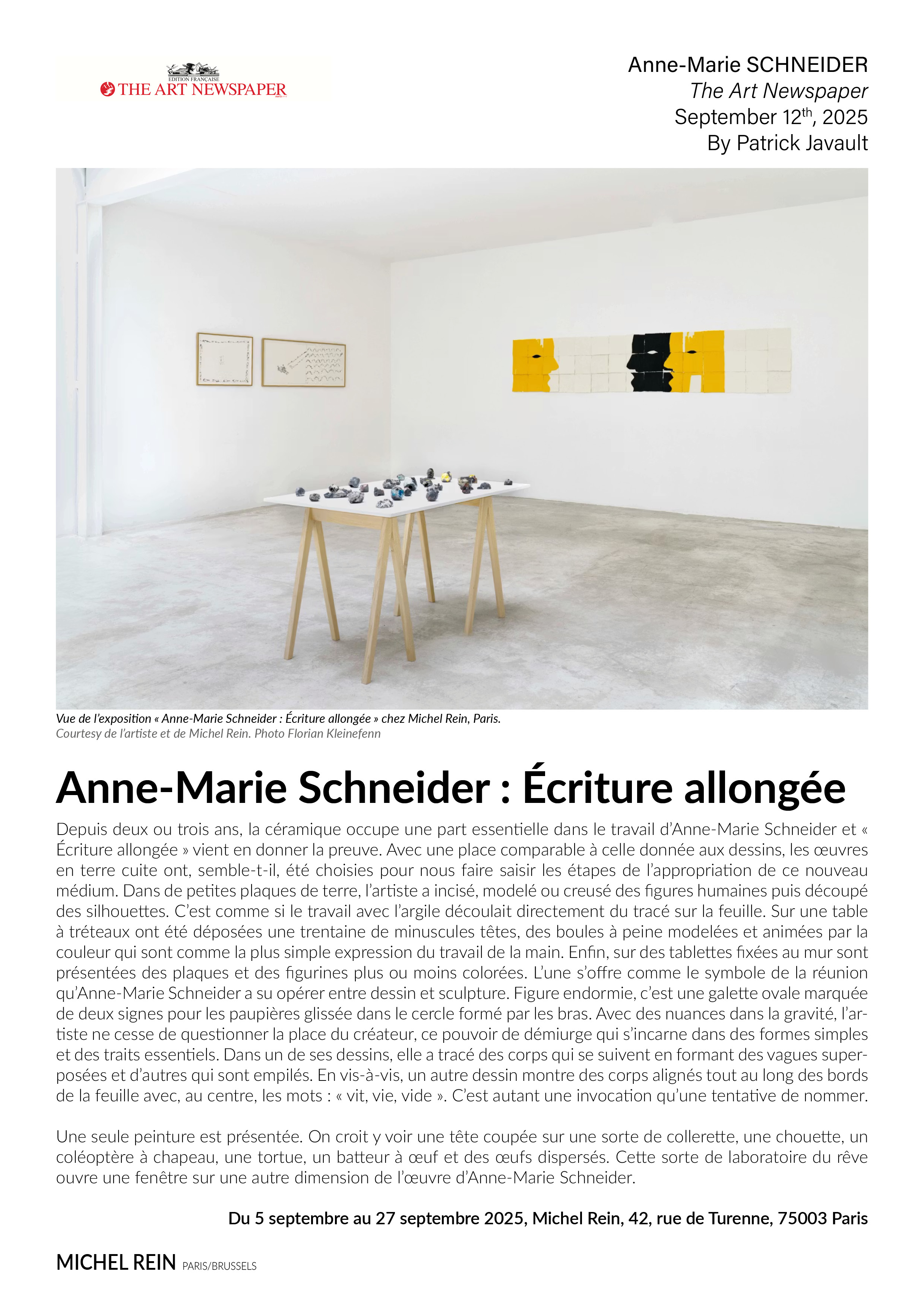 Anne-Marie Schneider : criture allonge - The Art Newspaper