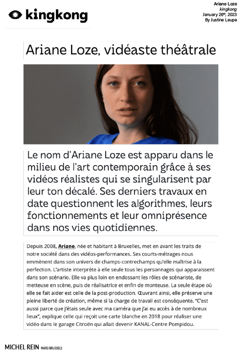 Ariane Loze, vidaste thtrale - kingkong