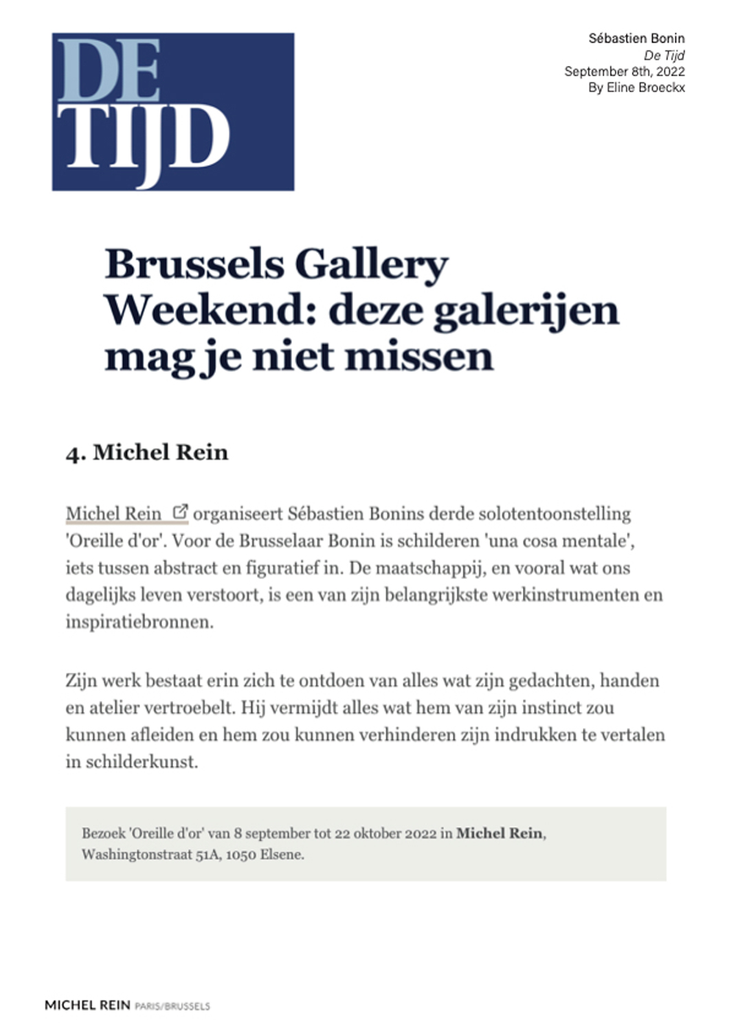 Brussels Gallery Weekend : deze galerijen mag je niet missen - De Tijd