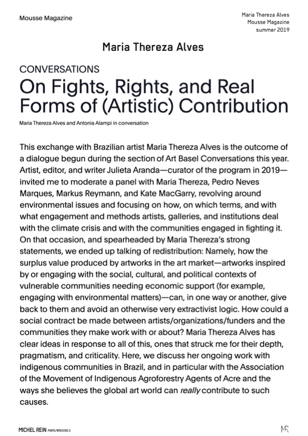 Conversations - On Fights, Rights, and real Forms of (Artistic) Contribution - Mousse Magazine
