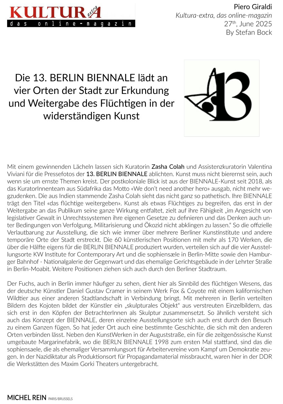 Die 13. BERLIN BIENNALE  - Kultura-extra, das online-magazin