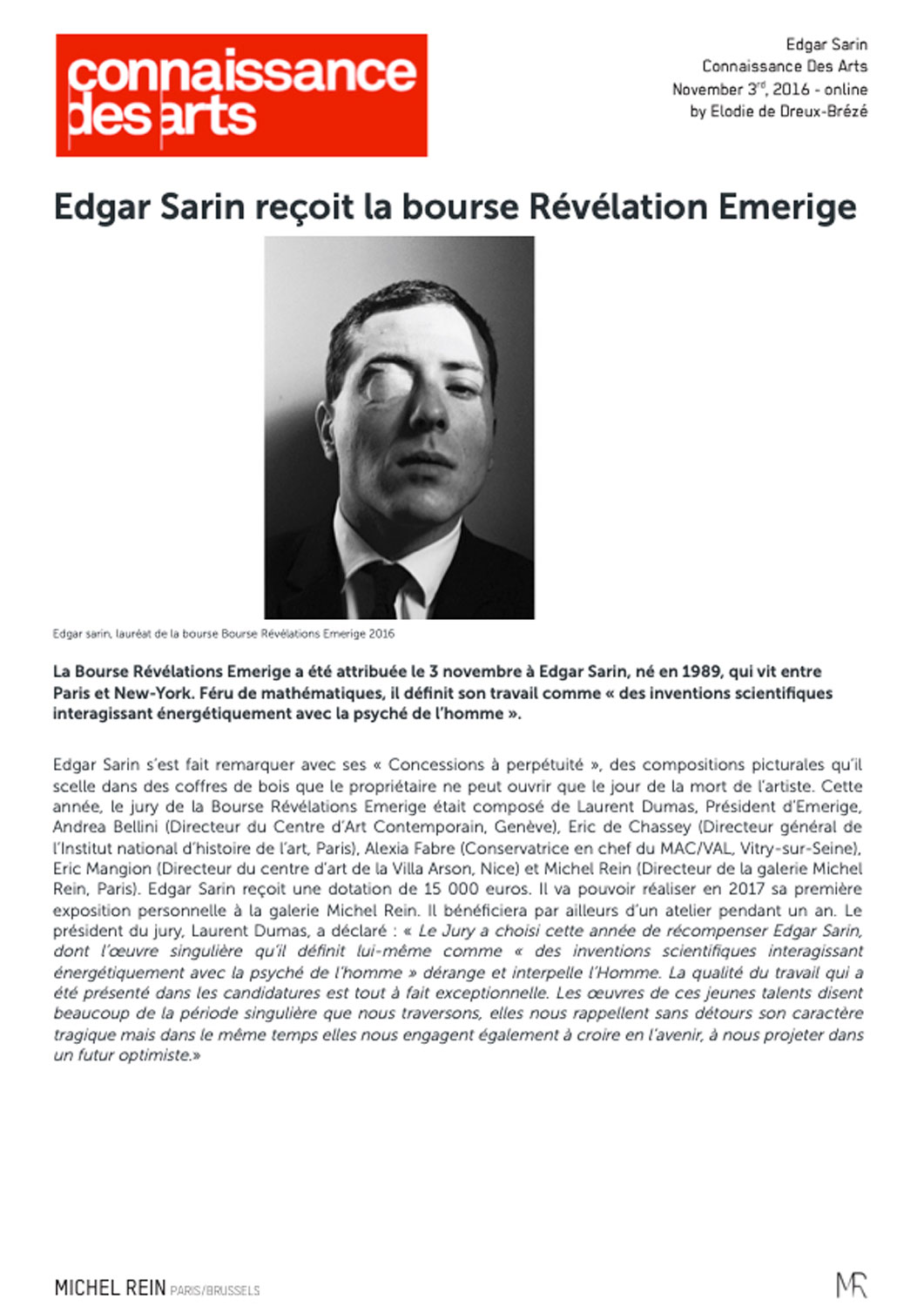 Edgar Sarin - Connaissance Des Arts