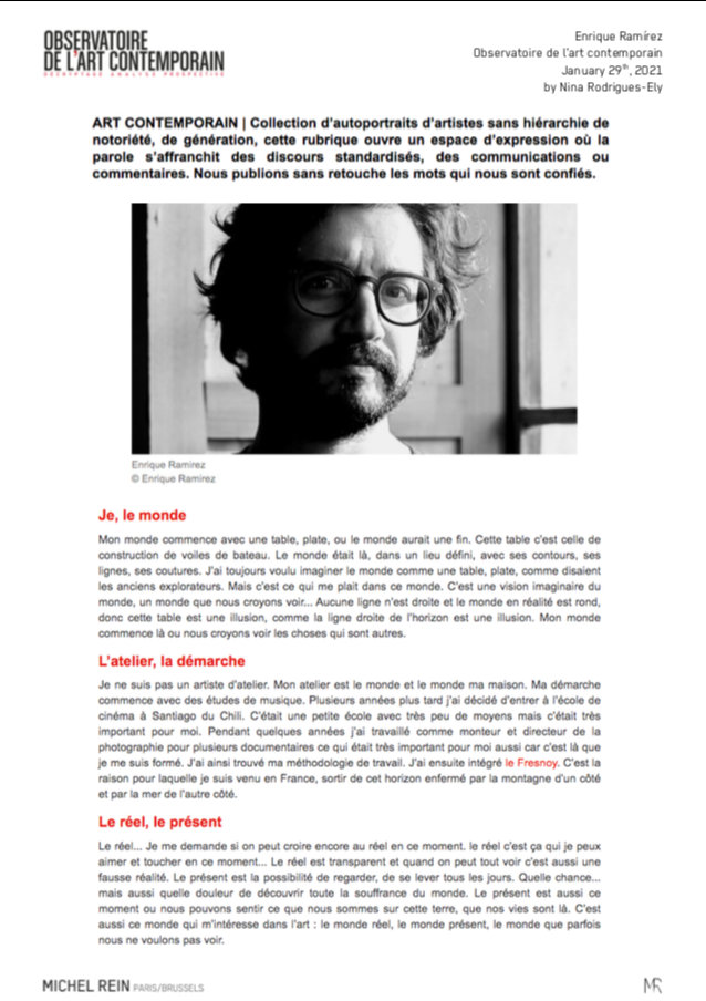 Enrique Ramirez - Observatoire de l'art contemporain