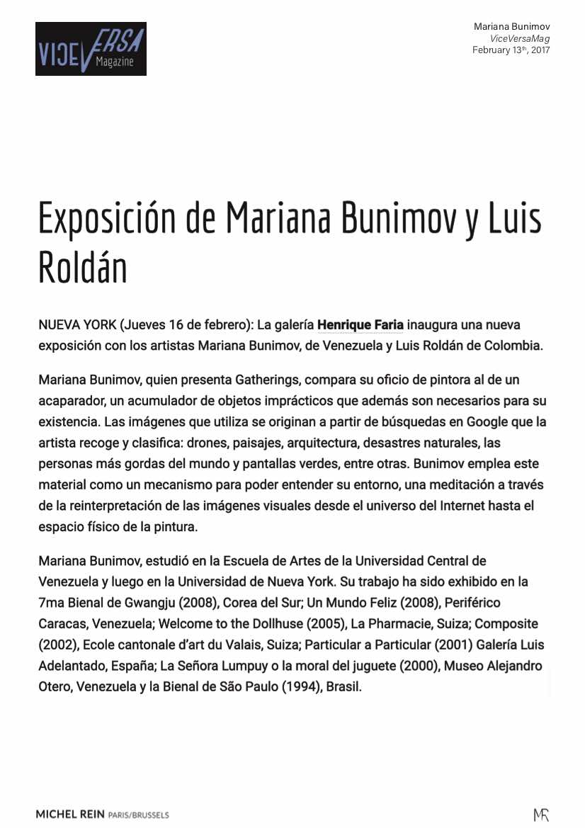 Exposión de Mariana Bunimov y Luis Roldán - ViceVersa Mag