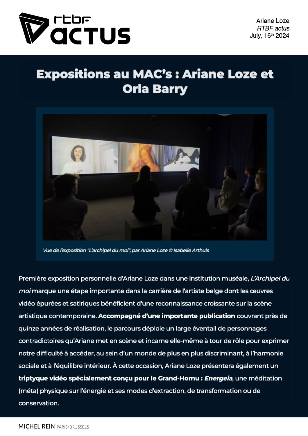 Expositions au MAC's : Ariane Loze et Orla Barry - RTBF actus