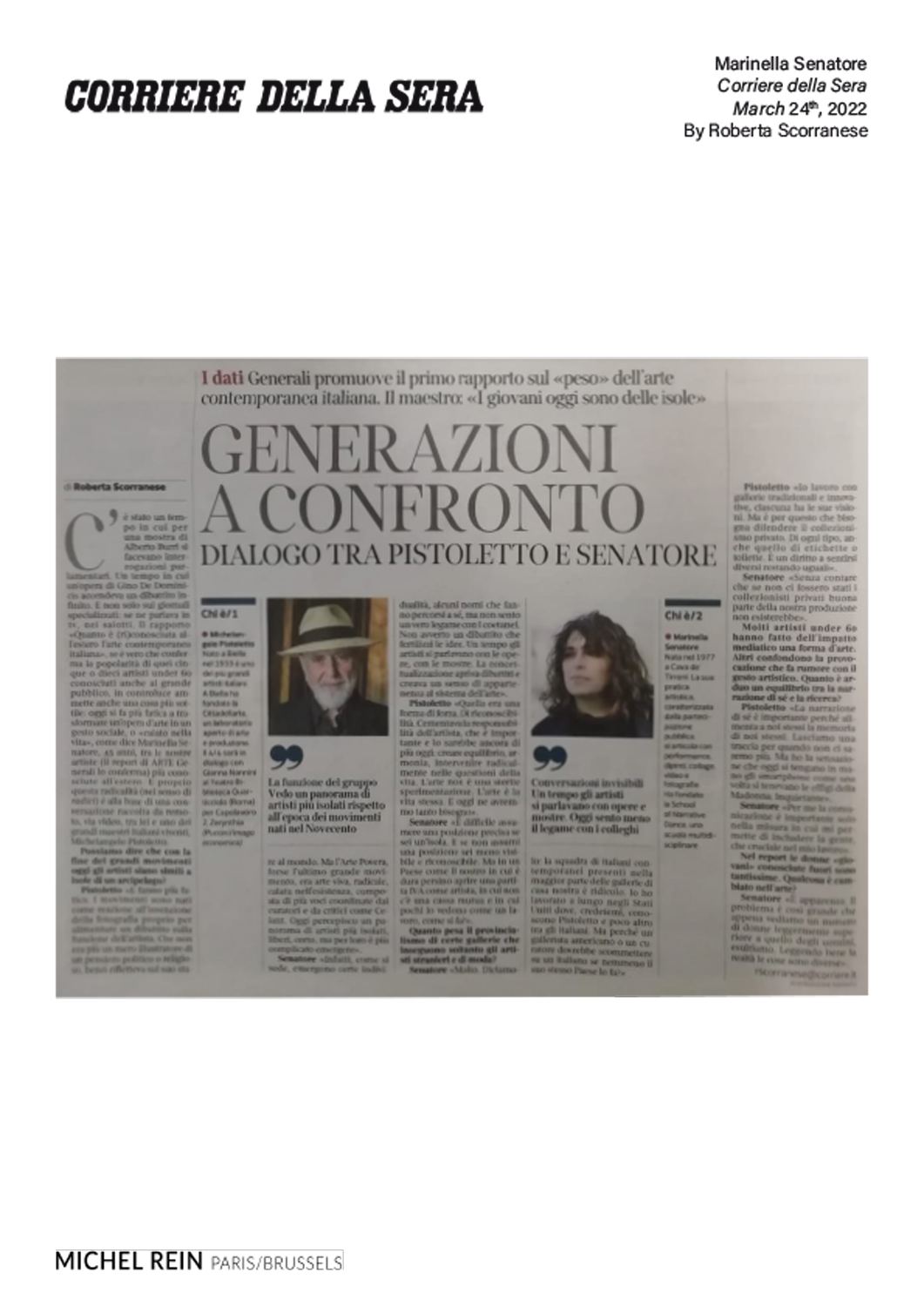 Generazioni a confronto, dialogo tra Pistoletto e Senatore - Corriere della Sera