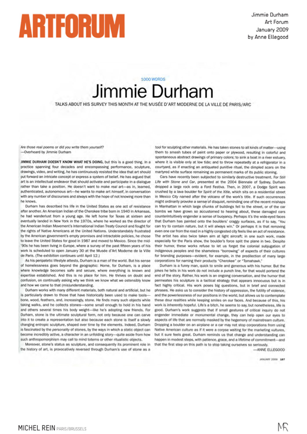 Jimmie Durham - Art Forum