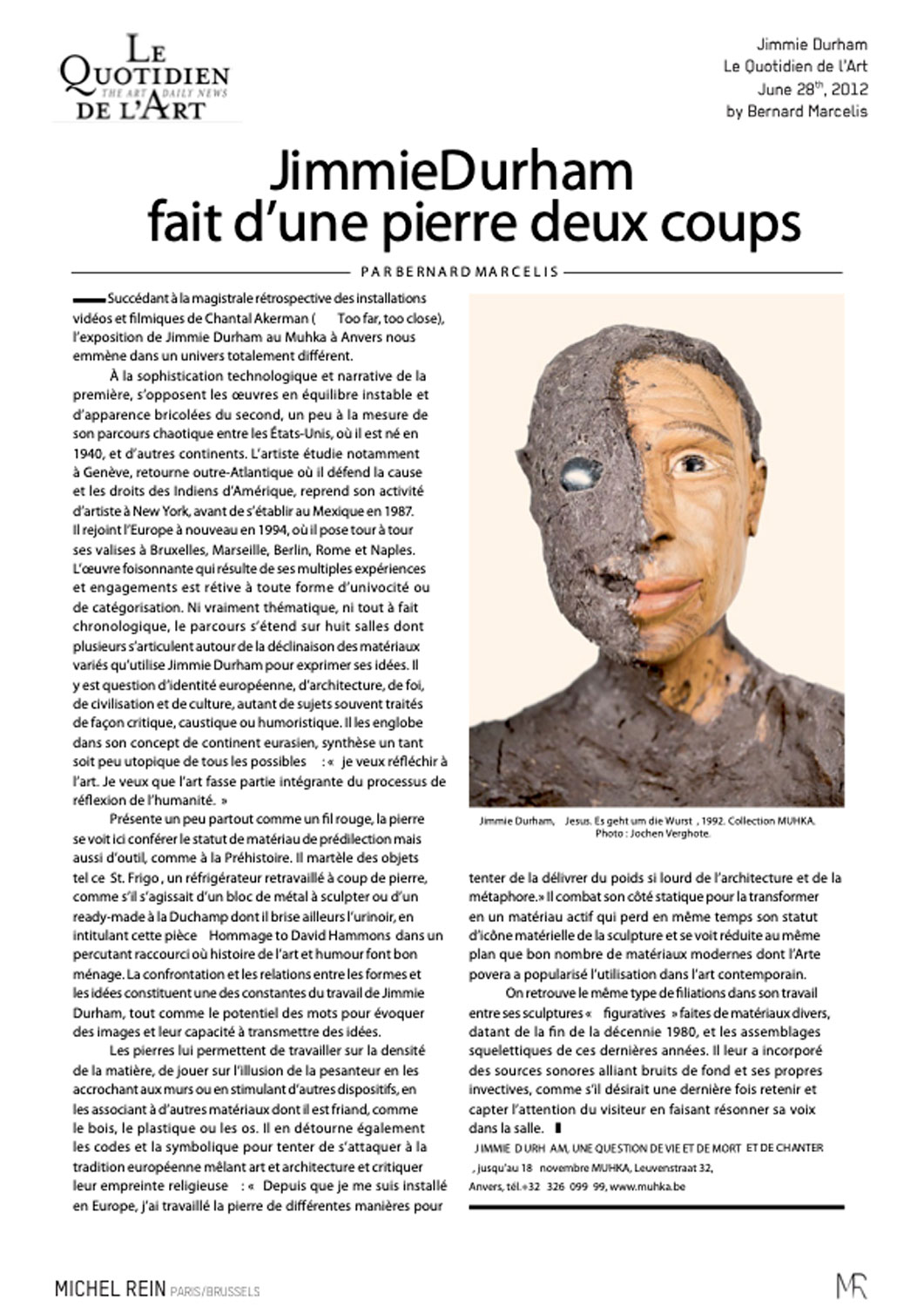 Jimmie Durham fait d'une pierre deux coups - Le Quotidien de l'Art