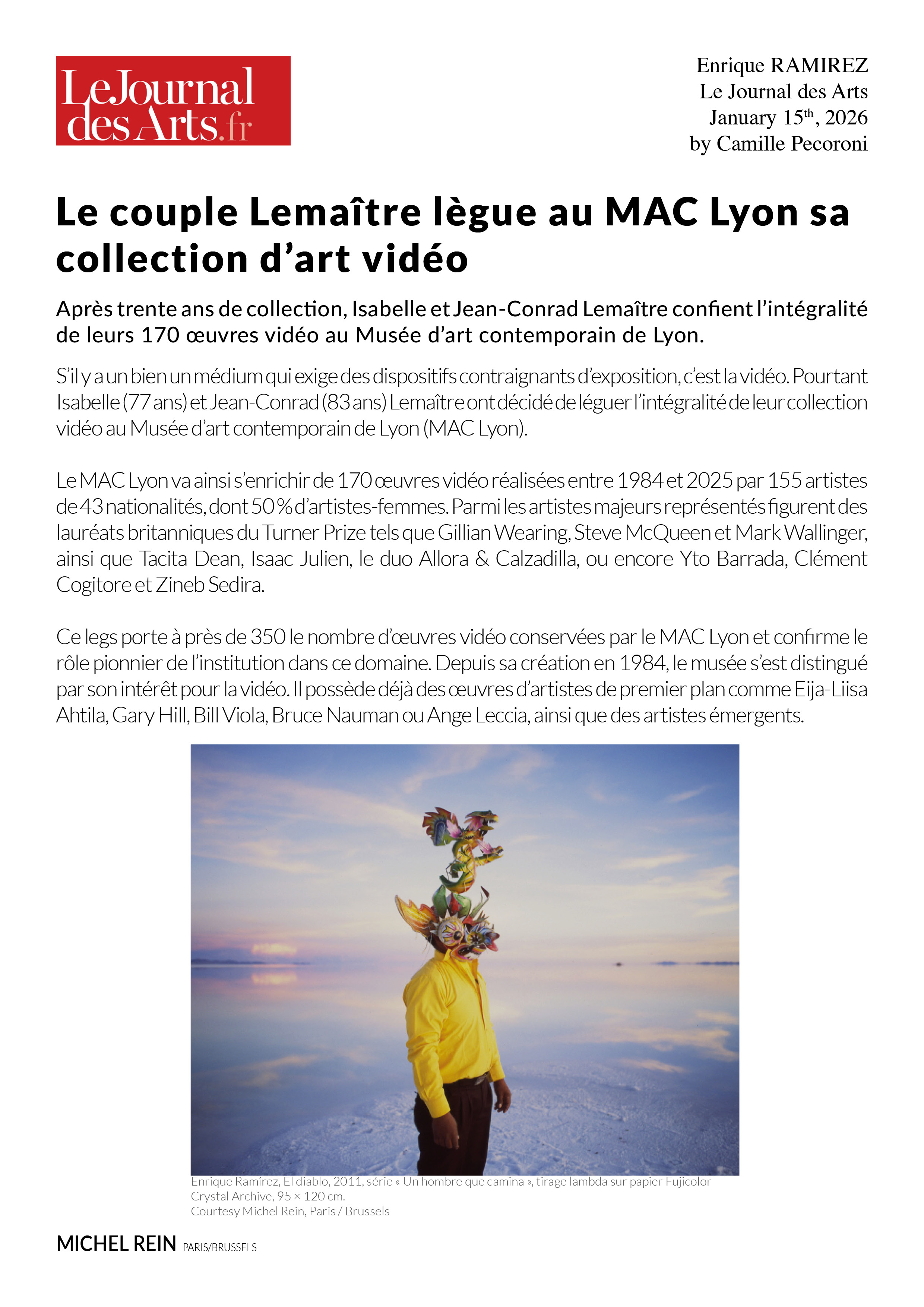 Le couple Lema�tre l�gue au MAC Lyon sa collection d'art vid�o - Le Journal des Arts