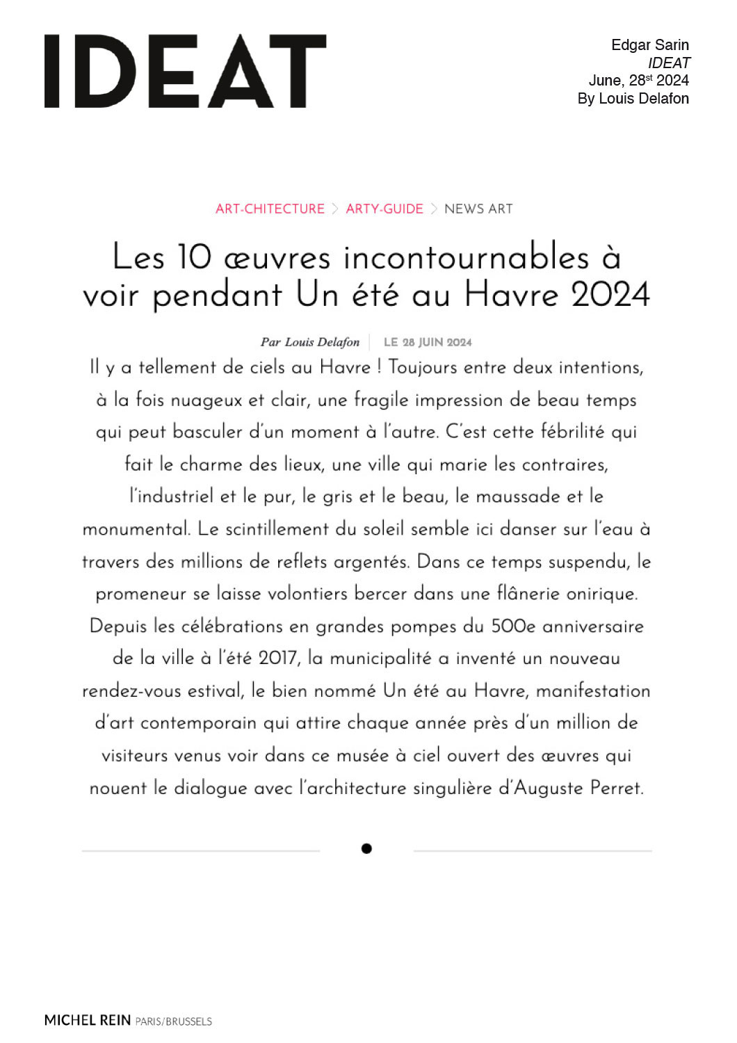 Les 10 uvres incontournables  voir pendant Un t au Havre 2024 - IDEAT