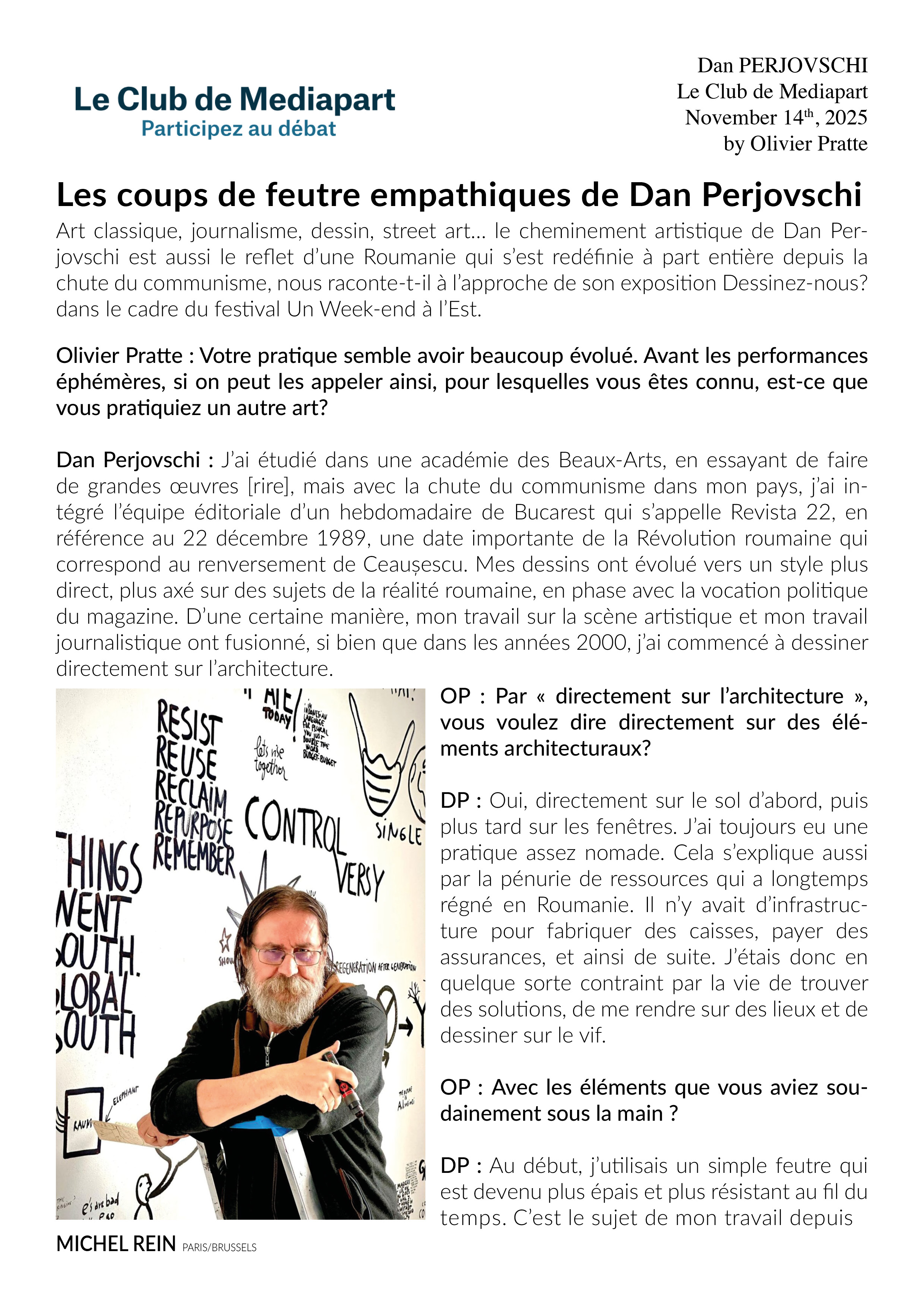 Les coups de feutre empathiques de Dan Perjovschi - Le Clud de Mediapart