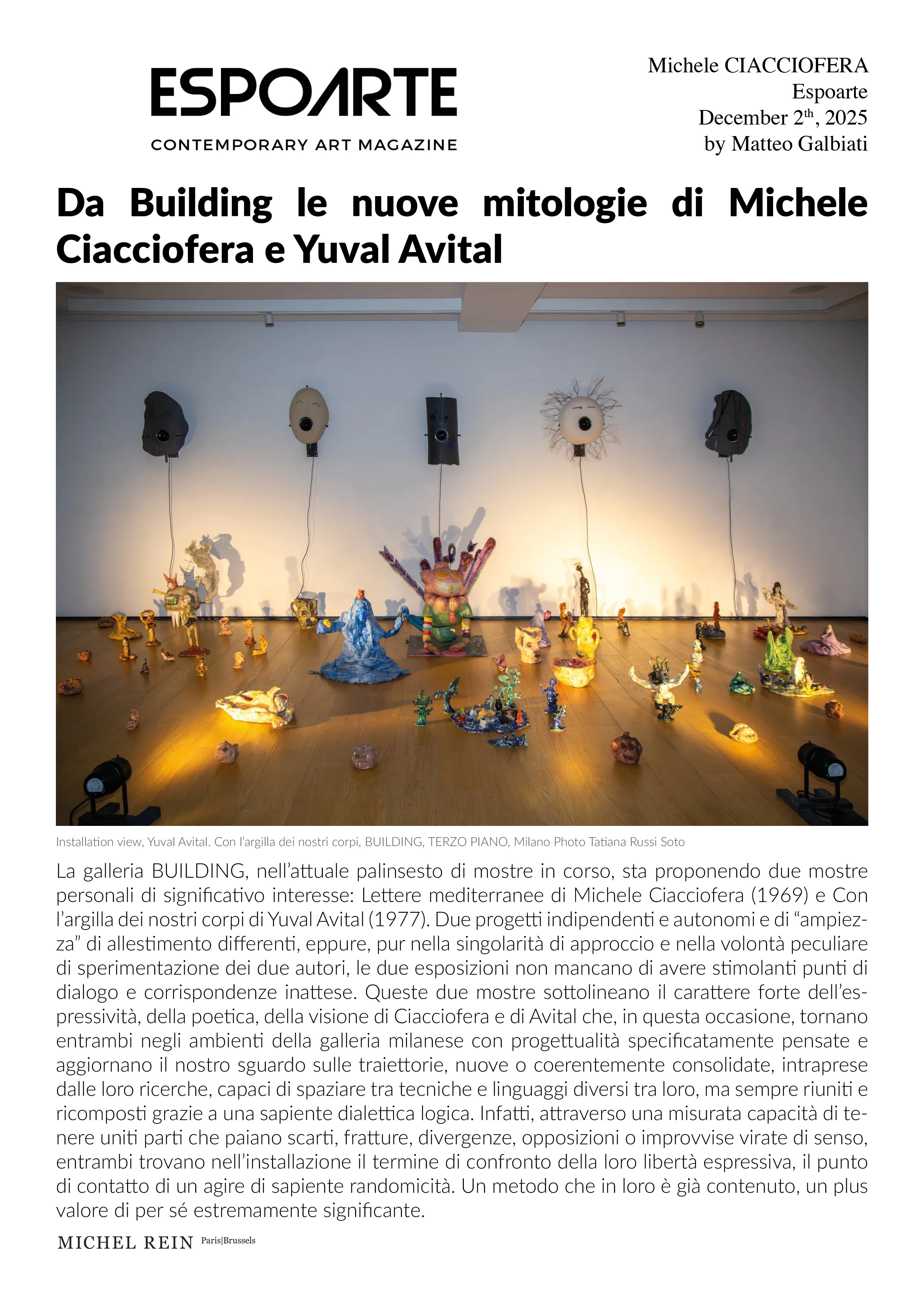 Da Building le nuove mitologie di Michele Ciacciofera e Yuval Avital - Espoarte