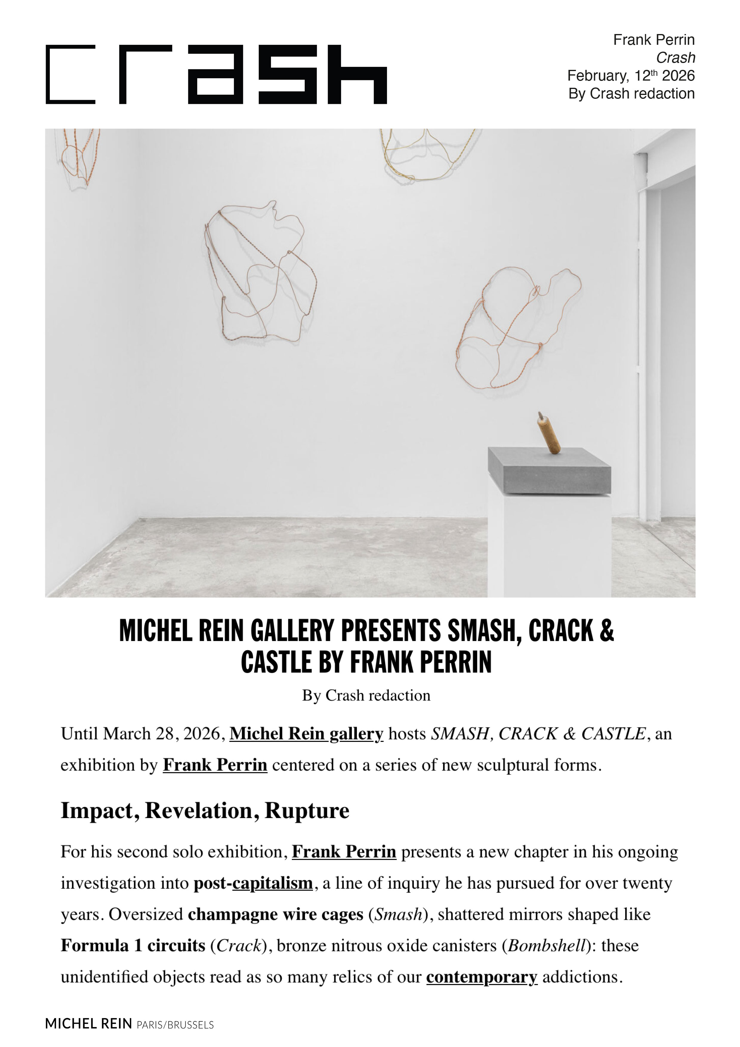 Michel Rein gallery presents SMASH, CRACK & CASTLE by Frank Perrin - CRASH Magazine