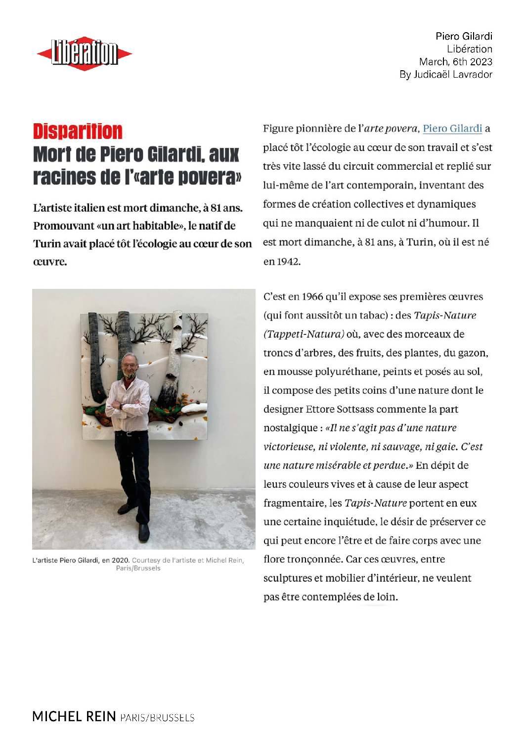Mort de Piero Gilardi, aux racines de l'arte povera - Libération
