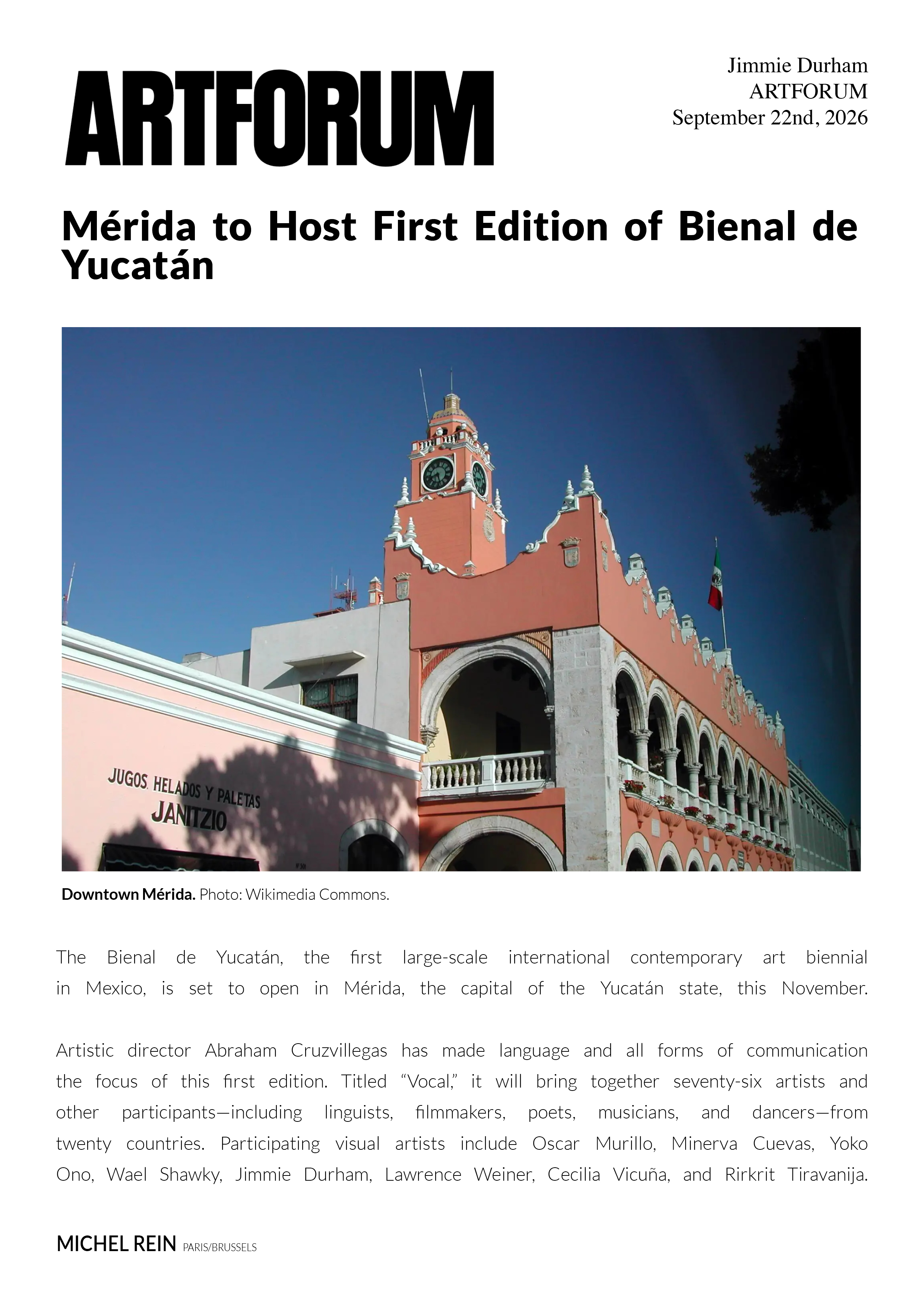 Mrida to Host First Edition of Bienal de Yucatn - ARTFORUM