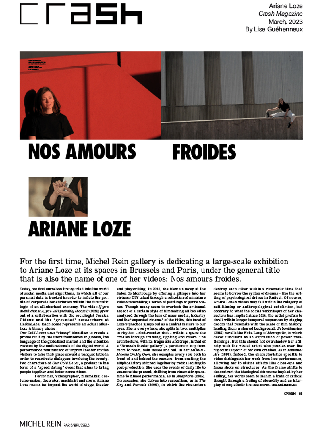Nos amours froides, Ariane Loze - Crash Magazine