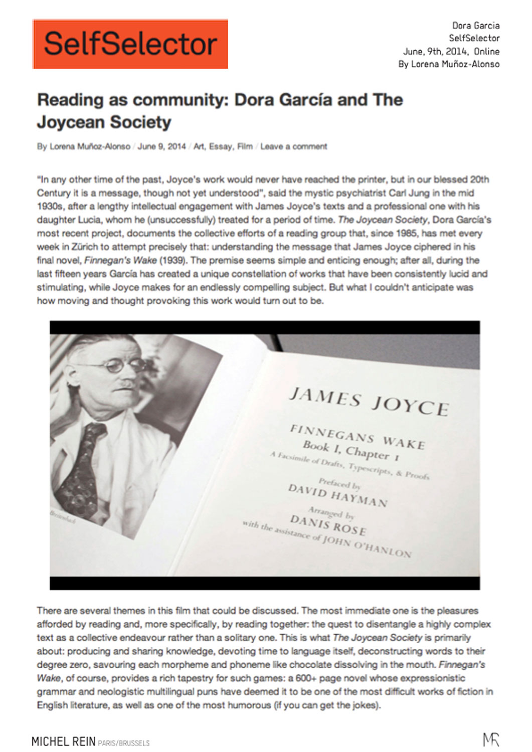 Reading as community: Dora Garca and The Joycean Society - SelfSelector