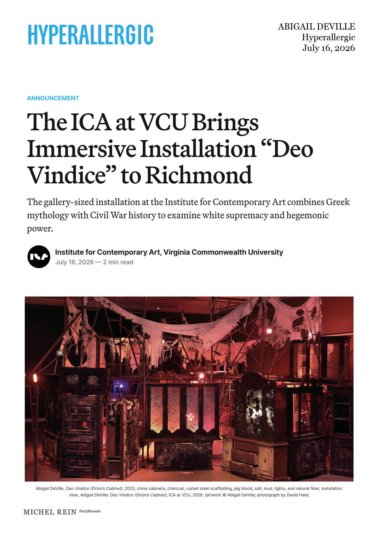 The ICA at VCU Brings Immersive Installation &ldquo;Deo Vindice&rdquo; to Richmond - HYPERALLERGIC
