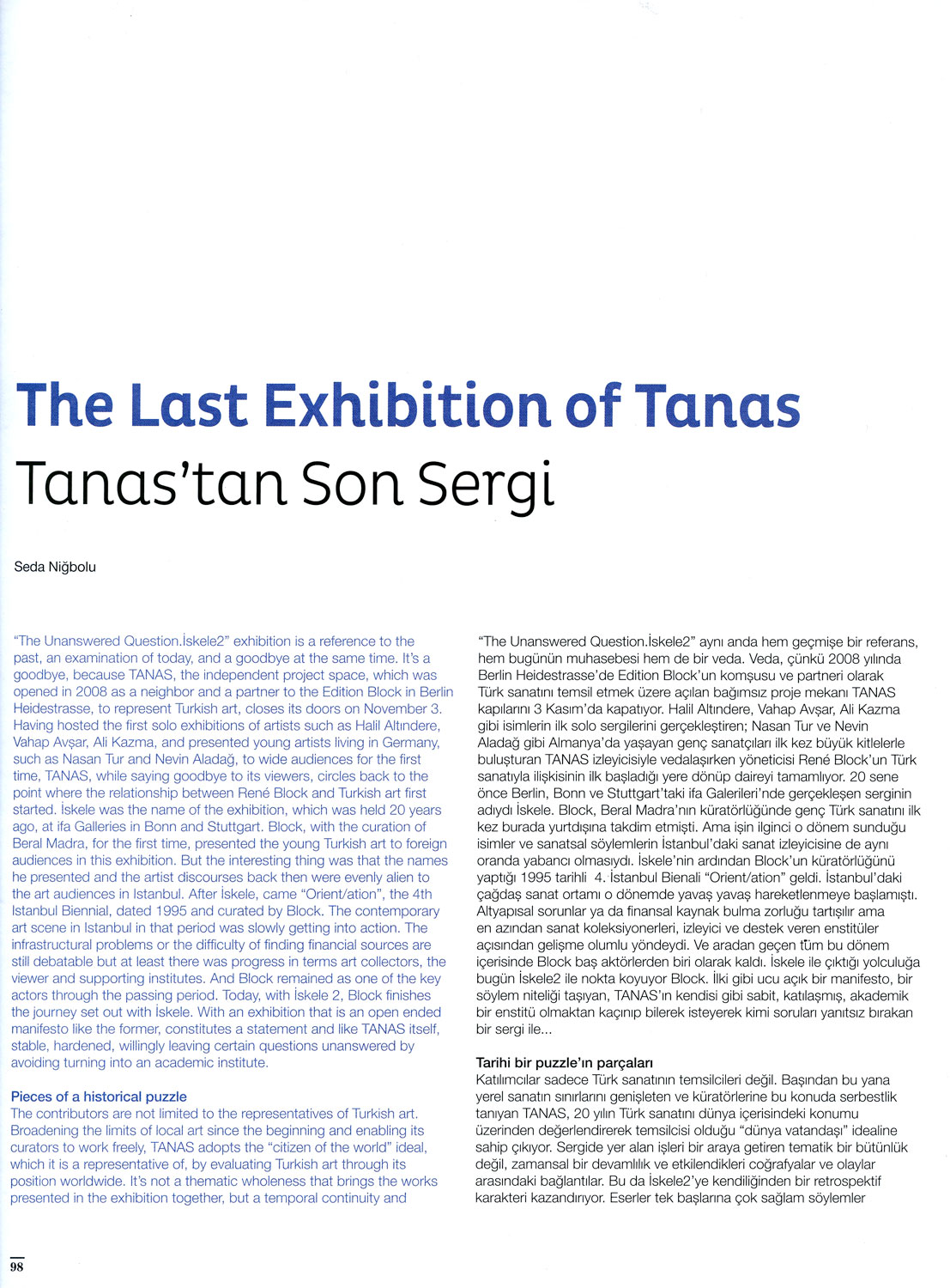 The Last Exhibition of Tanas - Istanbul Contemporary Etc