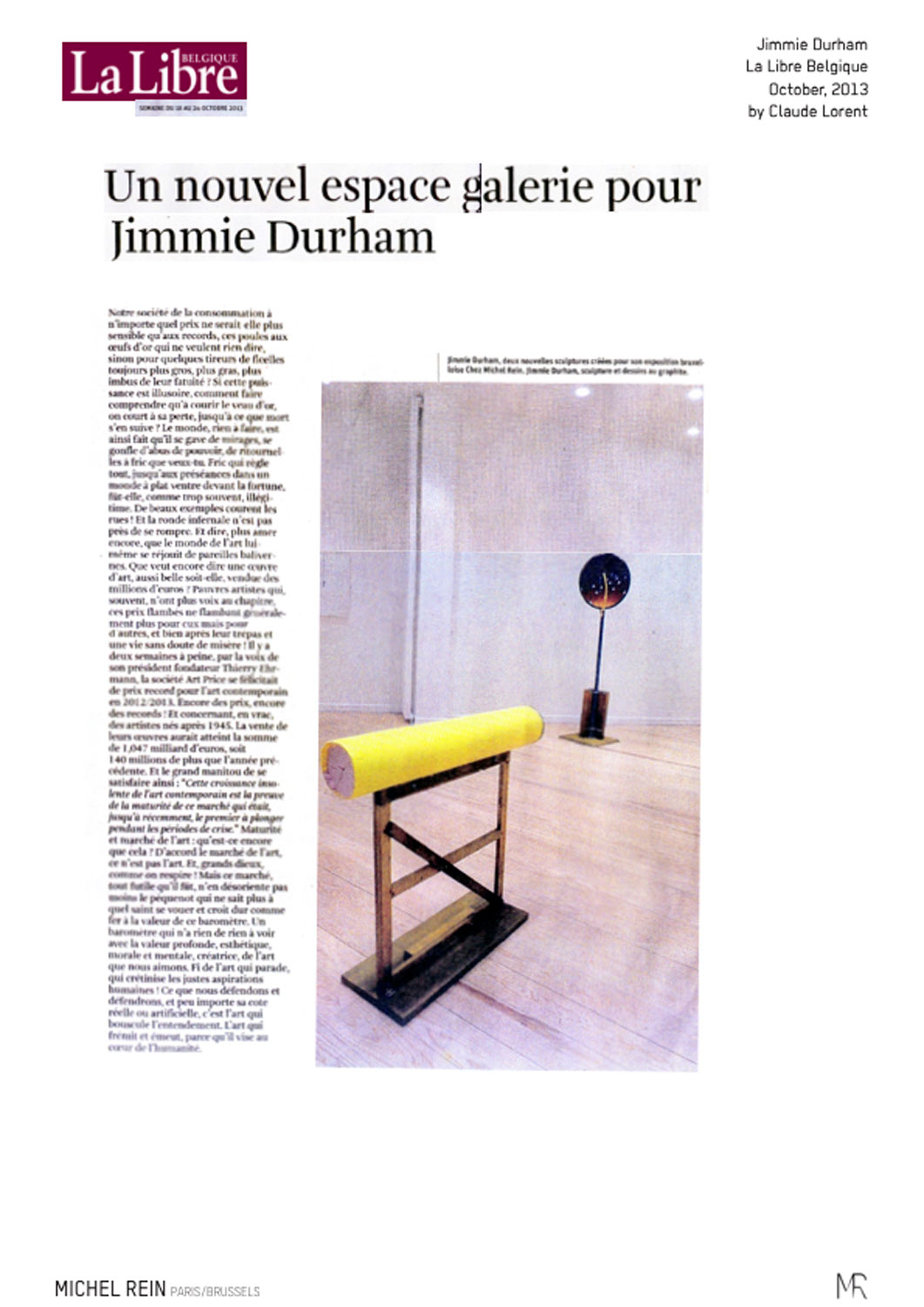 Un nouvel espace galerie pour Jimmie Durham - La Libre Belgique
